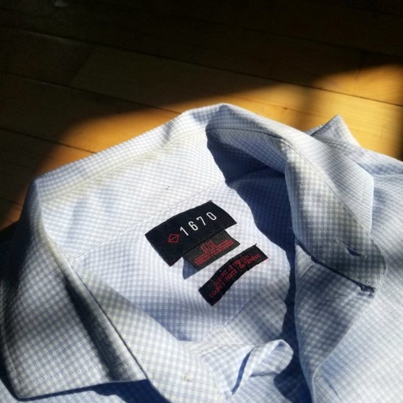 1670 Brand White/Blue Men's Checkered Dress Shirt - Picture 2 of 3